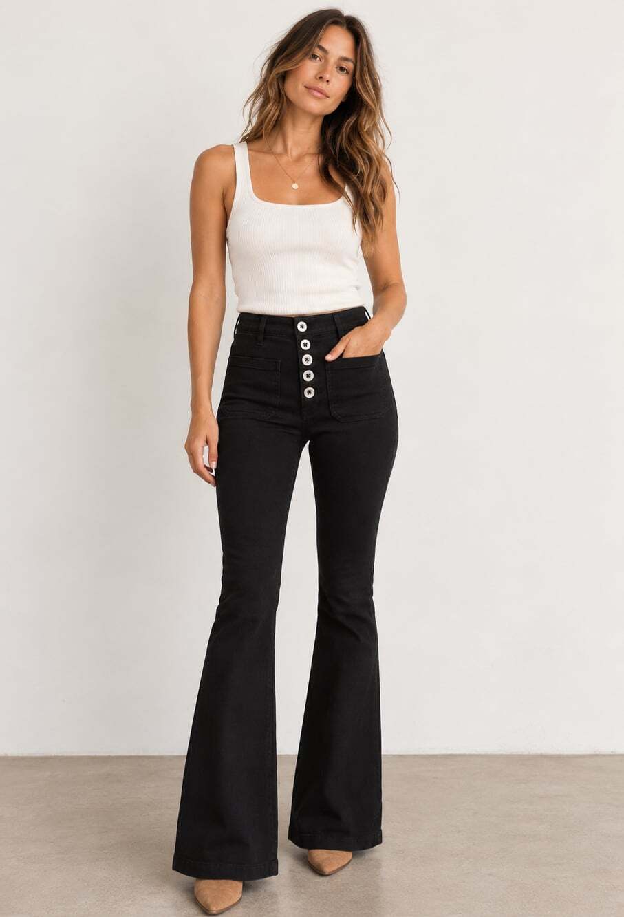 Ramy Brook Cindy Black High Rise Flare Jeans Button Fly Size 26